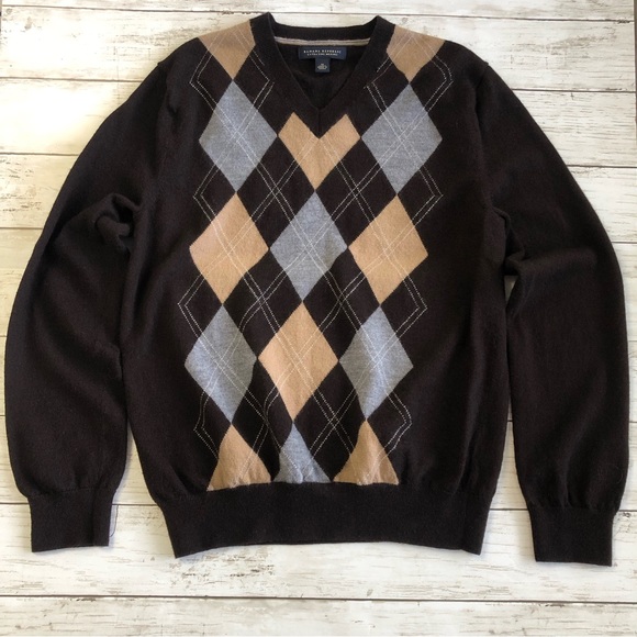 BANANA REPUBLIC Extra Fine Merino Men’s Brown Plaid Sweater Size M - Picture 2 of 12